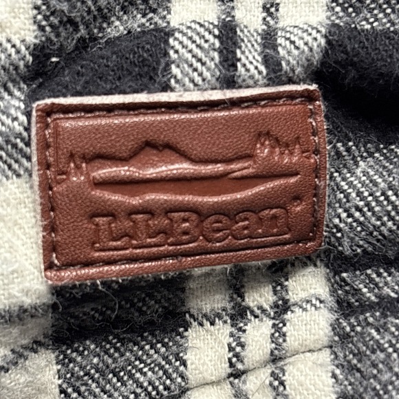 LL BEAN Womens Full Zip Hooded Jacket-All Cotton Black/White Plaid-Relaxed Fit L - Picture 7 of 16